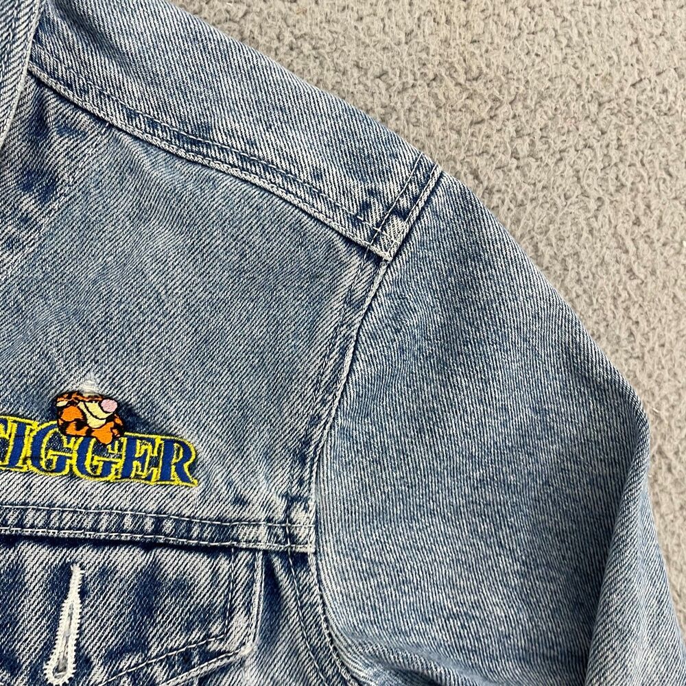 VTG Disney Winnie The Pooh Tigger Jean Jacket Women M Blue 90s Denim - Picture 2 of 16